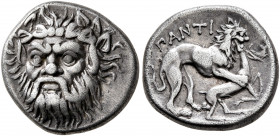 CIMMERIAN BOSPOROS. Pantikapaion. Circa 370-355 BC. Hemidrachm (Silver, 14 mm, 2.62 g, 4 h). Bearded head of Pan with animal ears and a pug nose facin...