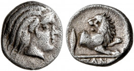 CIMMERIAN BOSPOROS. Pantikapaion. Circa 370-355 BC. Hemiobol (Silver, 7 mm, 0.43 g, 9 h). Head of a young satyr with animal ears to right. Rev. ΠΑΝ Fo...