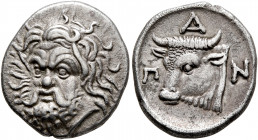 CIMMERIAN BOSPOROS. Pantikapaion. Circa 340-325 BC. Drachm (Silver, 17 mm, 3.48 g, 5 h). Bearded head of Pan with animal ears and a pug nose to left, ...
