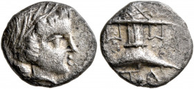 CIMMERIAN BOSPOROS. Pantikapaion. Circa 200-150 BC. Diobol (Silver, 11 mm, 1.07 g, 11 h). Laureate head of Apollo to right. Rev. ΠΑ Thymiaterion. HGC ...