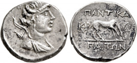 CIMMERIAN BOSPOROS. Pantikapaion. Time of Mithridates VI Eupator, circa 90-79 BC. Drachm (Silver, 17 mm, 3.95 g, 12 h). Draped bust of Artemis to righ...
