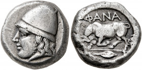 CIMMERIAN BOSPOROS. Phanagoreia. Circa 400 BC. Drachm (Silver, 15 mm, 5.26 g, 1 h). Head of a young Kabeiros to left, wearing conical cap. Rev. ΦΑΝΑ B...