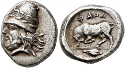 CIMMERIAN BOSPOROS. Phanagoreia. Circa 390 BC. Triobol (Silver, 15 mm, 3.32 g, 10 h). Head of a bearded Kabeiros to left, wearing laureate conical cap...