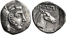 CIMMERIAN BOSPOROS. The Sindoi. Circa 400 BC. Diobol (Silver, 13 mm, 1.41 g, 1 h), Gorgippia (?). Head of Herakles to right, wearing lion skin headdre...
