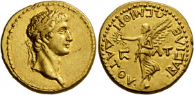 KINGS OF BOSPOROS. Mithradates III, AD 39/40-44/5. Stater (Gold, 19 mm, 7.92 g, 12 h), BE 336 = 39/40. Laureate head of Gaius (Caligula) to right. Rev...