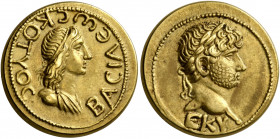 KINGS OF BOSPOROS. Cotys II, AD 123/4-132/3. Stater (Gold, 19 mm, 7.84 g, 11 h), BE 425 = 128/9. ΒΑCIΛЄⲰC ΚΟΤΥΟC Diademed and draped bust of Cotys II ...