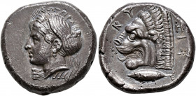 MYSIA. Kyzikos. Circa 390-341/0 BC. Tetradrachm (Silver, 24 mm, 14.94 g, 6 h). ΣΩΤΕΙΡΑ Head of Kore to left, wearing wreath of grain ears, pendant ear...