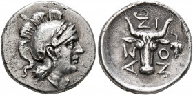 TROAS. Assos. Circa 350-340 BC. Tetrobol (Silver, 15 mm, 2.46 g, 12 h), Persic standard. Head of Athena to right, wearing laureate and crested Attic h...
