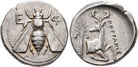 IONIA. Ephesos. Circa 350-340 BC. Tetradrachm (Silver, 25 mm, 15.31 g, 11 h), Prytanis, magistrate. E-Φ Bee with straight wings. Rev. ΠΡΥΤΑΝΙΣ Forepar...