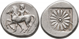 IONIA. Erythrai. Circa 480-450 BC. Drachm (Silver, 16 mm, 4.66 g, 7 h). Nude male (Erythros) leading horse to left, holding reins in his right hand an...