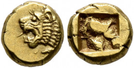 IONIA. Phokaia. Circa 625/0-522 BC. 1/24 Stater (Electrum, 7 mm, 0.64 g). Head of roaring lion to left; to right, small seal upward. Rev. Incuse squar...