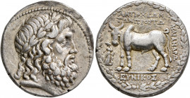 CARIA. Antioch ad Maeandrum. Circa 90/89-65/60 BC. Tetradrachm (Silver, 26 mm, 16.13 g, 12 h), Eunikos, magistrate. Laureate head of Zeus to right. Re...