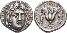 ISLANDS OFF CARIA, Rhodos. Rhodes. Circa 250-229 BC. Didrachm (Silver, 19 mm, 6.74 g, 12 h), Mnasimachos, magistrate. Radiate head of Helios facing sl...
