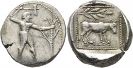 CILICIA. Uncertain. Circa 450-400 BC. Stater (Silver, 23 mm, 11.18 g, 12 h). Nude male figure standing right, wielding double-axe above his head with ...