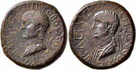 KINGS OF ARMENIA MINOR. Aristobulus, with Salome, 54-92. Tetrachalkon (Bronze, 20 mm, 7.00 g, 12 h), Chalcis (?), RY 13 = 66/7. BACIΛEΩC APICTOBOYΛOY ...