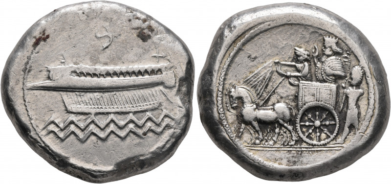 PHOENICIA. Sidon. Baalshallim II, circa 401-366 BC. Dishekel (Silver, 31 mm, 28....