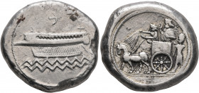 PHOENICIA. Sidon. Baalshallim II, circa 401-366 BC. Dishekel (Silver, 31 mm, 28.19 g, 11 h). Phoenician galley above waves left; above, &#67841; ('b' ...