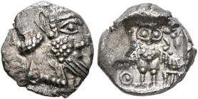 PHILISTIA (PALESTINE). Uncertain mint. Mid 5th century-333 BC. Obol (Silver, 10 mm, 0.80 g, 4 h). Laureate and bearded male head to right. Rev. A-Θ-E ...
