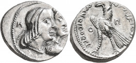 NABATAEA. Obodas II, with Hagaru I, 30-9 BC. Didrachm (Silver, 20 mm, 6.13 g, 1 h), Petra, RY 17 = 14/3. Jugate diademed and draped busts of Obodas II...