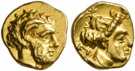 KYRENAICA. Kyrene. Magas, as Ptolemaic Governor, circa 308-305 BC. Obol (Gold, 7 mm, 0.67 g, 4 h), Attic standard. Bearded head of Zeus Ammon to right...