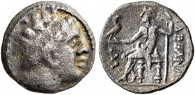 ARABIA, Eastern. Gerrha/Thaj (?). Seleukid portrait series with vertical Shin, circa 205/4-150 BCE. Obol (Silver, 11 mm, 0.89 g, 5 h), imitating Antio...