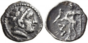 ARABIA, Eastern. Gerrha/Thaj (?). Seleukid portrait series with vertical Shin, circa 205/4-150 BCE. Hemiobol (Silver, 9 mm, 0.36 g, 12 h), imitating A...