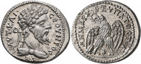 SYRIA, Seleucis and Pieria. Laodicea ad Mare. Septimius Severus, 193-211. Tetradrachm (Silver, 29 mm, 13.48 g, 12 h), 208-209. •AYT•KAI• •CЄOYHPOC •CЄ...