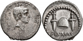Brutus, † 42 BC. Denarius (Silver, 19 mm, 3.68 g, 12 h), with L. Plaetorius Cestianus, magistrate. Military mint traveling with Brutus and Cassius in ...