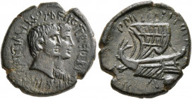Mark Antony and Octavia, 40-35 BC. 'As' (Bronze, 19 mm, 4.51 g, 3 h), 'Fleet coinage', light series. M. Oppius Capito, propraetor and praefectus class...