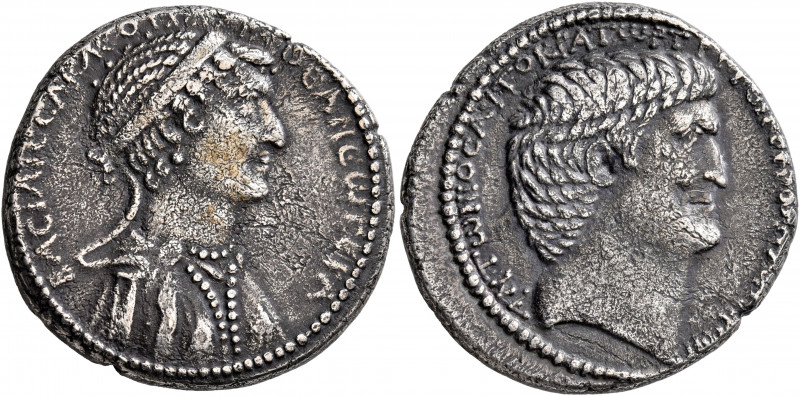 Mark Antony and Cleopatra VII of Egypt. Tetradrachm (Silver, 26 mm, 14.86 g, 1 h...