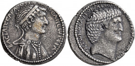 Mark Antony and Cleopatra VII of Egypt. Tetradrachm (Silver, 26 mm, 14.86 g, 1 h), Antiochia on the Orontes or a mint further to the South, circa 36 B...