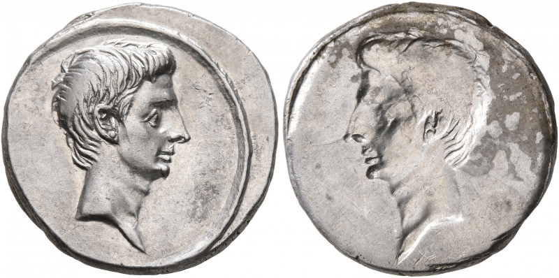 Octavian, 44-27 BC. Denarius (Silver, 19 mm, 3.88 g, 12 h), brockage mint error,...