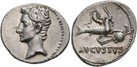 Augustus, 27 BC-AD 14. Denarius (Silver, 20 mm, 3.82 g, 7 h), uncertain Spanish mint (Emerita or Colonia Patricia?), circa 18-17/16 BC. Bare head of A...