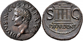 Divus Augustus, died AD 14. As (Copper, 29 mm, 11.59 g, 7 h), Rome, struck under Tiberius, circa 22/3-30. DIVVS•AVGVSTVS•PATER Radiate head of Divus A...