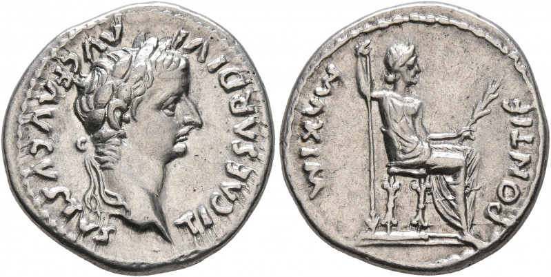 Tiberius, 14-37. Denarius (Silver, 19 mm, 3.73 g, 10 h), Lugdunum, 15-18. TI CAE...
