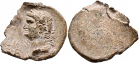 Nero, 54-68. Tessera (Lead, 37 mm, 20.41 g). Laureate and draped bust of Nero to left; before, palmette. Rev. Blank. Apparently unpublished. A beautif...