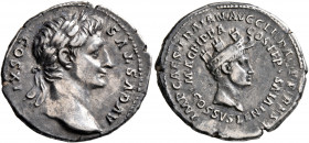 Trajan, 98-117. Denarius (Silver, 20 mm, 3.41 g, 7 h), restitution issue, in the name of Augustus (27 BC-AD 14) and Agrippa († 12 BC). Rome, circa 112...