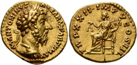 Marcus Aurelius, 161-180. Aureus (Gold, 19 mm, 6.84 g, 5 h), Rome, 168. M ANTONINVS AVG ARM PARTH MAX Laureate and cuirassed bust of Marcus Aurelius t...