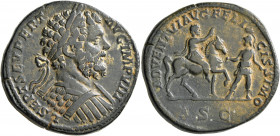 Septimius Severus, 193-211. Sestertius (Orichalcum, 31 mm, 26.42 g, 5 h), Rome, 196. L SEPT SEV PERT AVG IMP VIII Laureate and cuirassed bust of Septi...