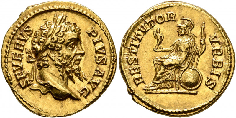 Septimius Severus, 193-211. Aureus (Gold, 20 mm, 7.09 g, 6 h), Rome, 206-early 2...