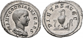 Gordian III, as Caesar, 238. Denarius (Silver, 21 mm, 3.46 g, 6 h), Rome, circa April-June 238. M ANT GORDIANVS CAES Bare-headed and draped bust of Go...