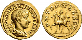 Gordian III, 238-244. Aureus (Gold, 20 mm, 5.00 g, 7 h), Rome, 240. IMP GORDIANVS PIVS FEL AVG Laureate, draped and cuirassed bust of Gordian III to r...
