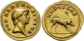 Gallienus, 253-268. Aureus (Gold, 21 mm, 4.20 g, 11 h), Mediolanum, 265-266. GALLIENVS GER AVG Bare head of Gallienus to right. Rev. VII DES COS Boar ...