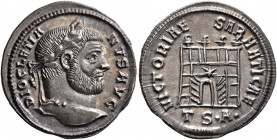 Diocletian, 284-305. Argenteus (Silver, 20 mm, 3.23 g, 12 h), Thessalonica, 302. DIOCLETIA-NVS AVG Laureate head of Diocletian to right. Rev. VICTORIA...