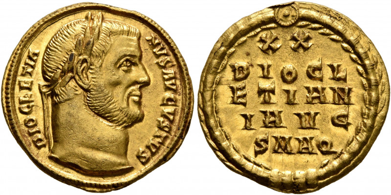 Diocletian, 284-305. Aureus (Gold, 20 mm, 5.13 g, 12 h), Aquileia, 303. DIOCLETI...