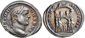 Maximianus, first reign, 286-305. Argenteus (Silver, 20 mm, 4.00 g, 6 h), Ticinum, 294. MAXIMIANVS AVG Laureate head of Maximianus to right. Rev. VIRT...