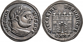 Maximianus, first reign, 286-305. Argenteus (Silver, 20 mm, 3.33 g, 1 h), Nicomedia, 295-296. MAXIMIA-NVS AVG Laureate head of Maximianus to right. Re...