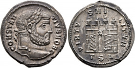 Constantius I, as Caesar, 293-305. Argenteus (Silver, 19 mm, 3.56 g, 5 h), Thessalonica, 302. CONSTAN-TIVS NOB C Laureate head of Constantius I to rig...