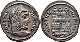 Constantius I, 305-306. Argenteus (Silver, 20 mm, 3.20 g, 1 h), Serdica. CONSTAN-TIVS AVG Laureate head of Constantius I to right. Rev. VIRTVS - MILIT...