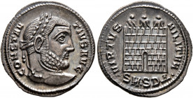 Constantius I, 305-306. Argenteus (Silver, 20 mm, 3.35 g, 1 h), Serdica. CONSTAN-TIVS AVG Laureate head of Constantius I to right. Rev. VIRTVS - MILIT...